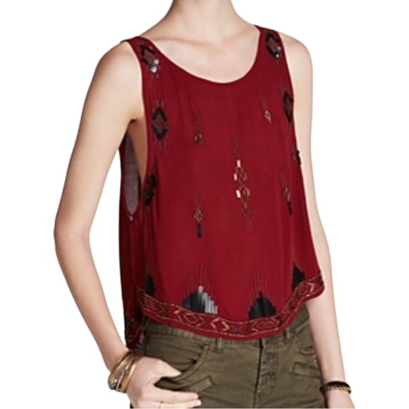 Free People Tops - Free People Women's maroon bead and sequin embellished tank, Sz M